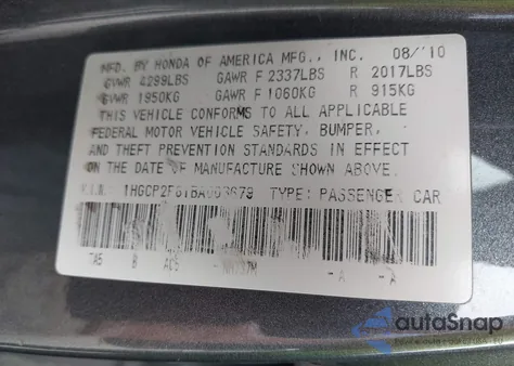 2011 Honda Accord 2.4 Se from USA, damaged, VIN 1HGCP2F61BA003679